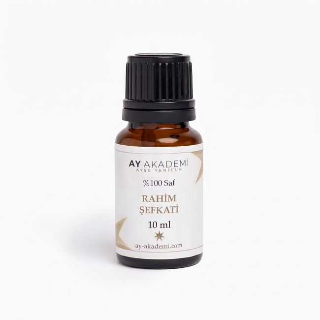 Ay Akademi Rahim Şefkati Yağı %100 Saf – misk adaçayı & sandal ağacı & ylang ylang & gül karışımı, 10ml Amber Cam Damlalıklı Şişe