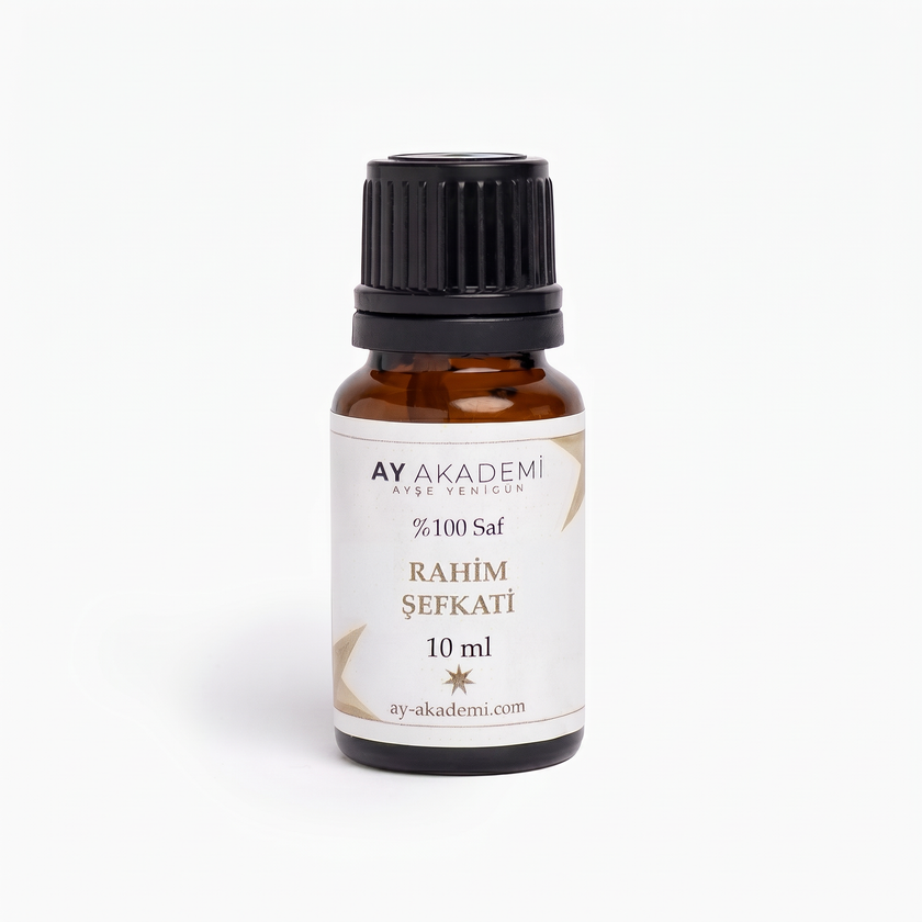 Ay Akademi Rahim Şefkati Yağı %100 Saf – misk adaçayı & sandal ağacı & ylang ylang & gül karışımı, 10ml Amber Cam Damlalıklı Şişe