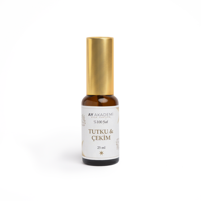 Ay Akademi Tutku ve Çekim Spreyi %100 Saf – sandal ağacı & ylang ylang & yasemin karışımı, 25ml Amber Cam Sprey Şişe